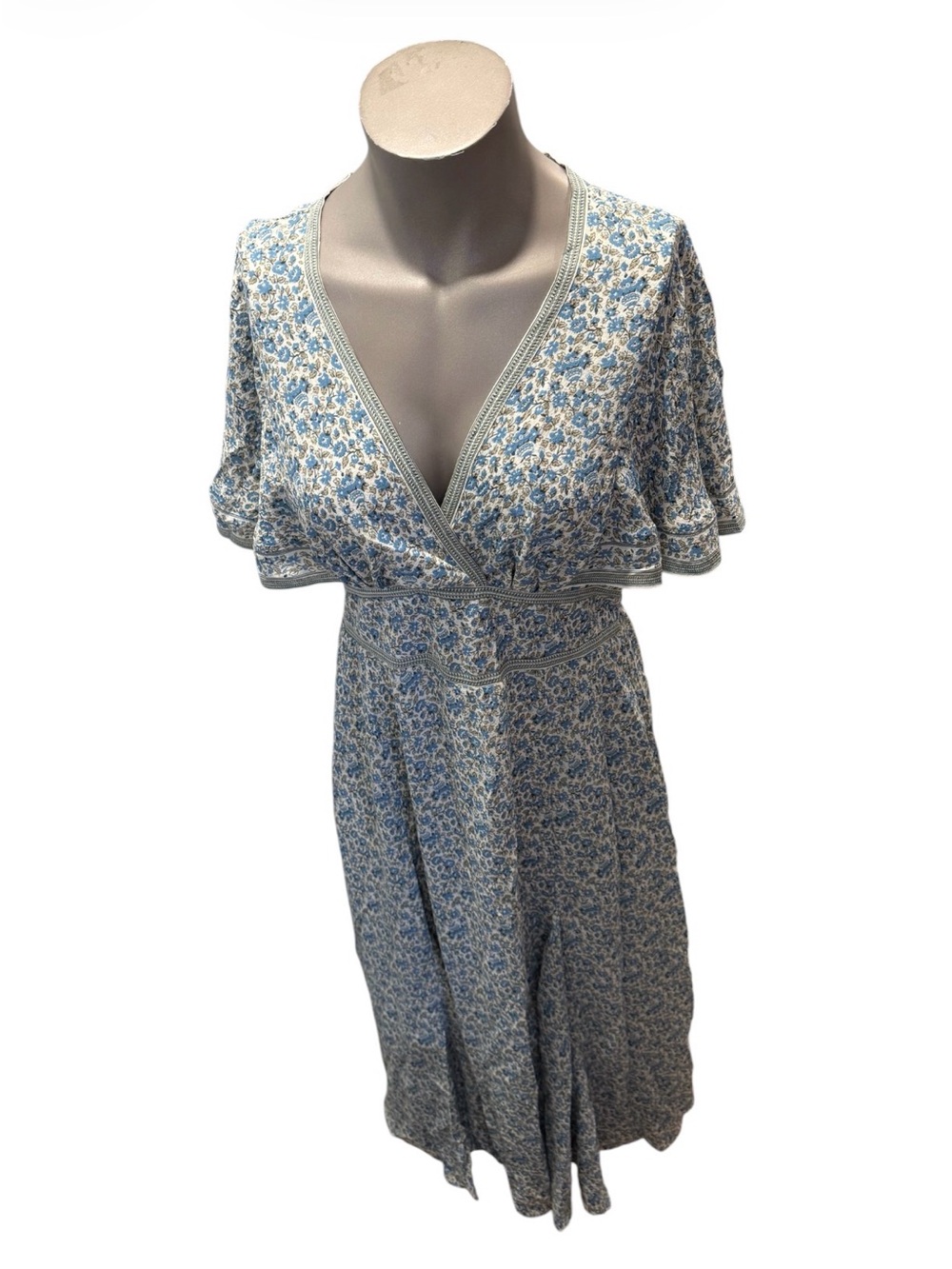 Max Studio London Blue Floral Faux Wrap Midi Dress M NWOT Boho